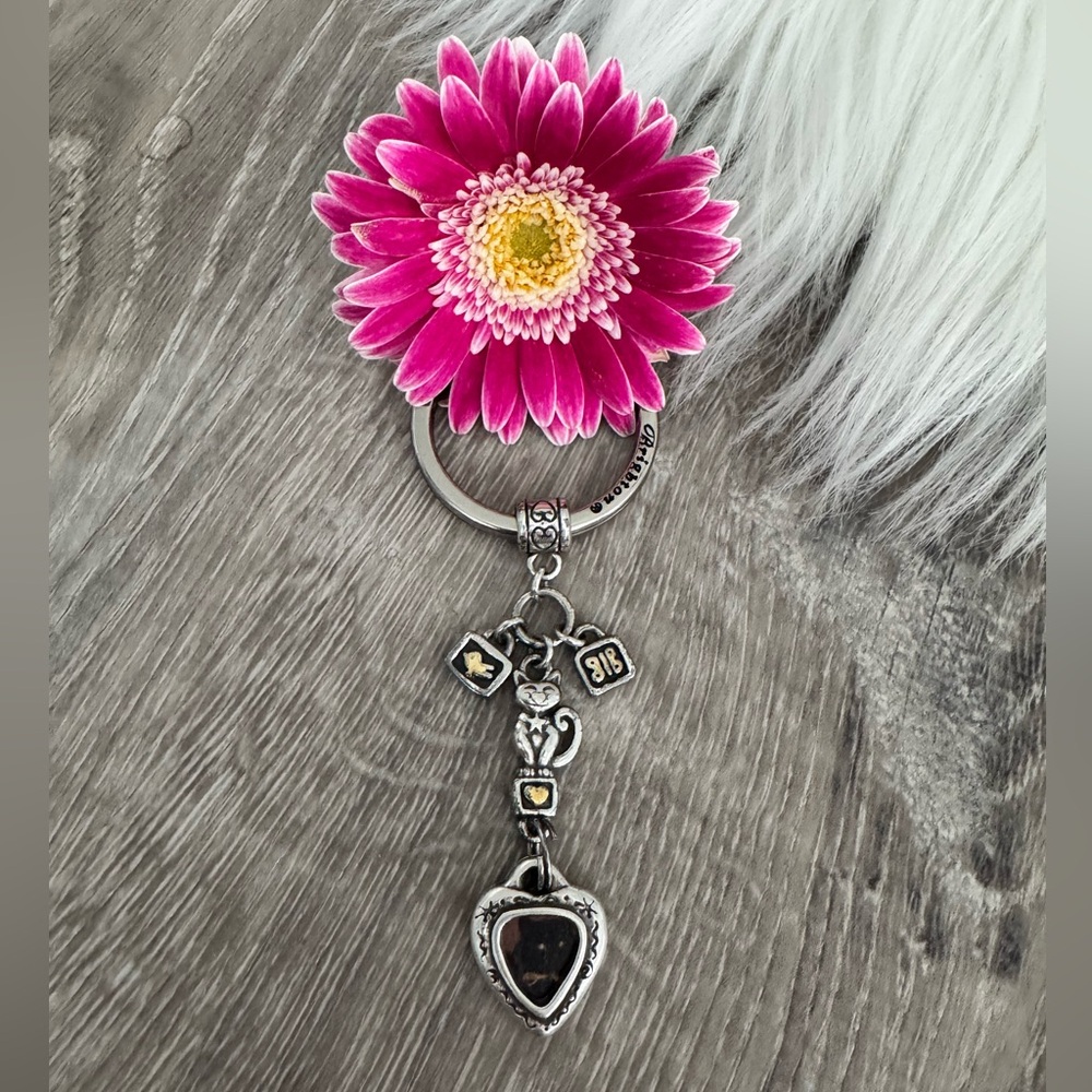 🐾🐈‍⬛ BRIGHTON I Love My Cat Key Fob Keychain with Photo Heart Charm Two Tone